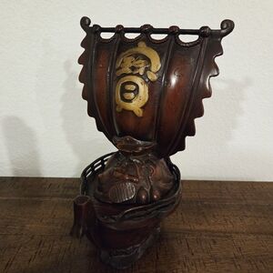 Meiji Japanese Takarabune Cast Iron Ornate Treasure Ship Red Figurine Sculpture